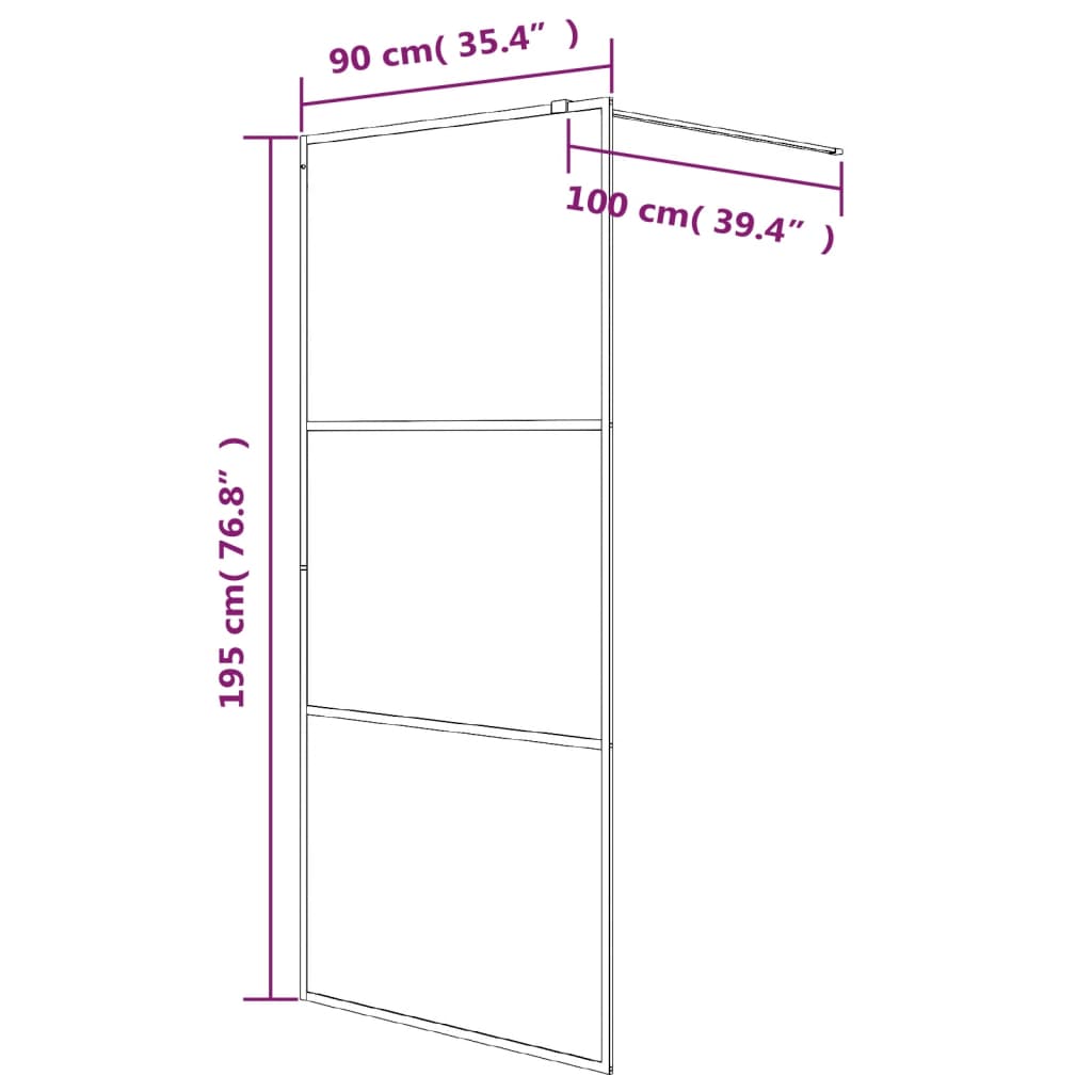 Inloopdouchewand 90x195 cm halfmat ESG-glas zwart