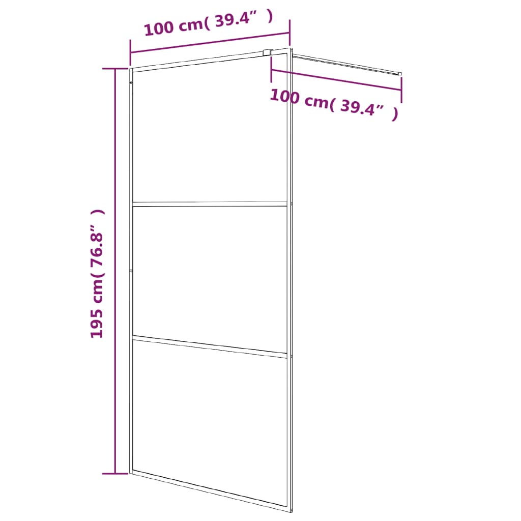 Inloopdouchewand 90x195 cm halfmat ESG-glas zwart