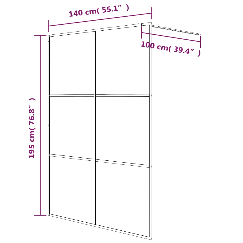 Inloopdouchewand 100x195 cm mat ESG-glas