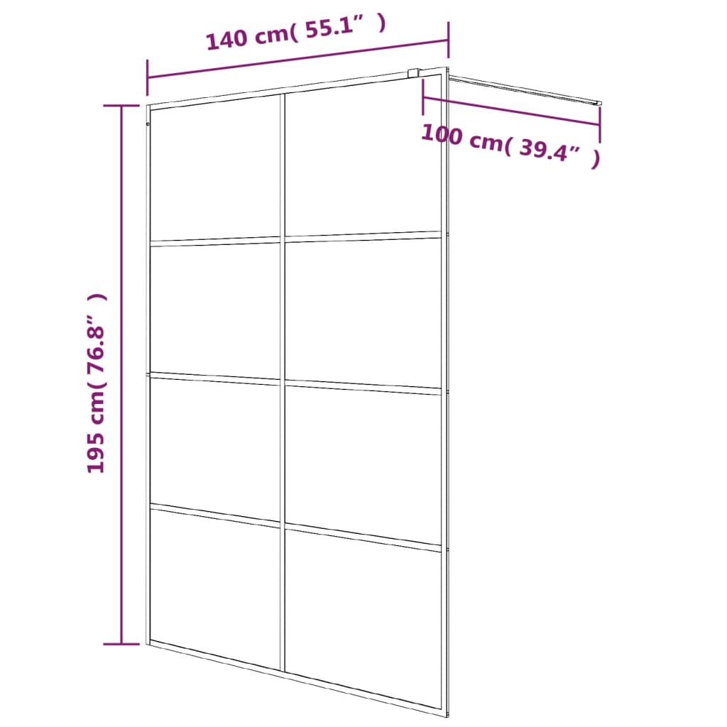 Inloopdouchewand 80x195 cm halfmat ESG-glas