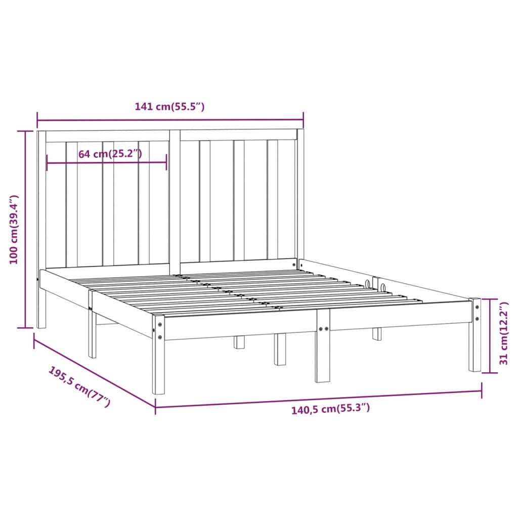 Cadre de lit en pin massif 140x190 cm