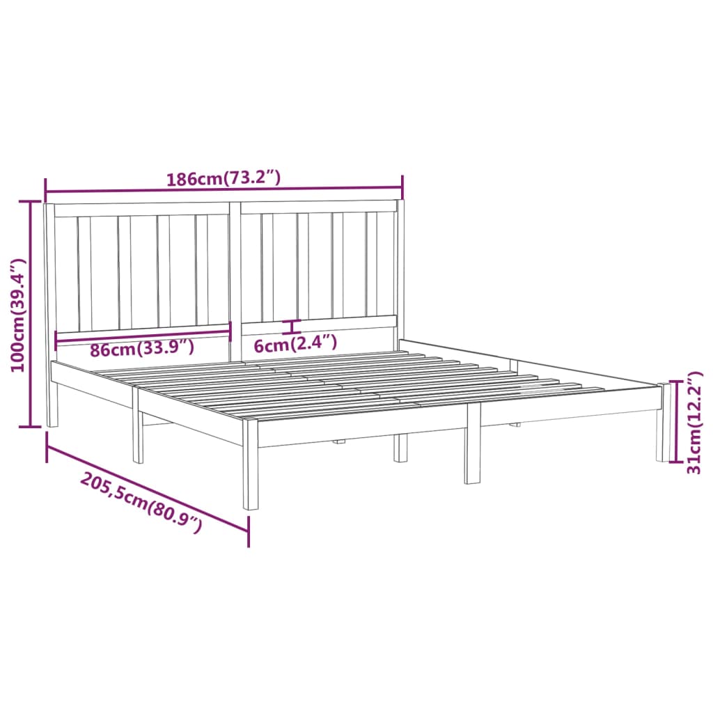 Cadre de lit bois massif 180x200 cm