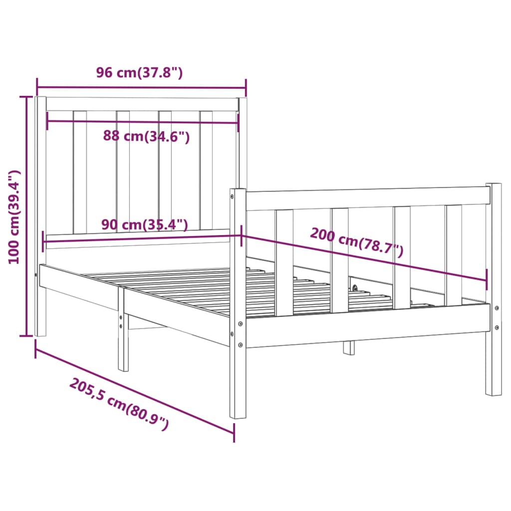 Cadre de lit bois massif 150x200 cm