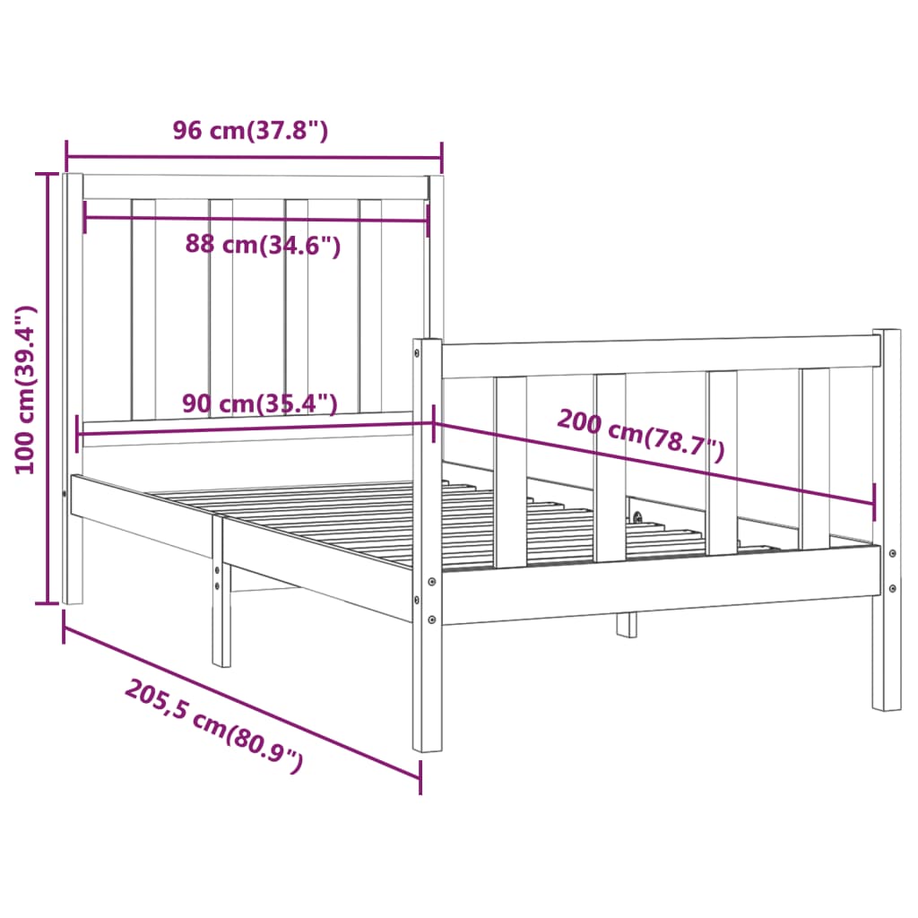 Cadre de lit bois massif 150x200 cm