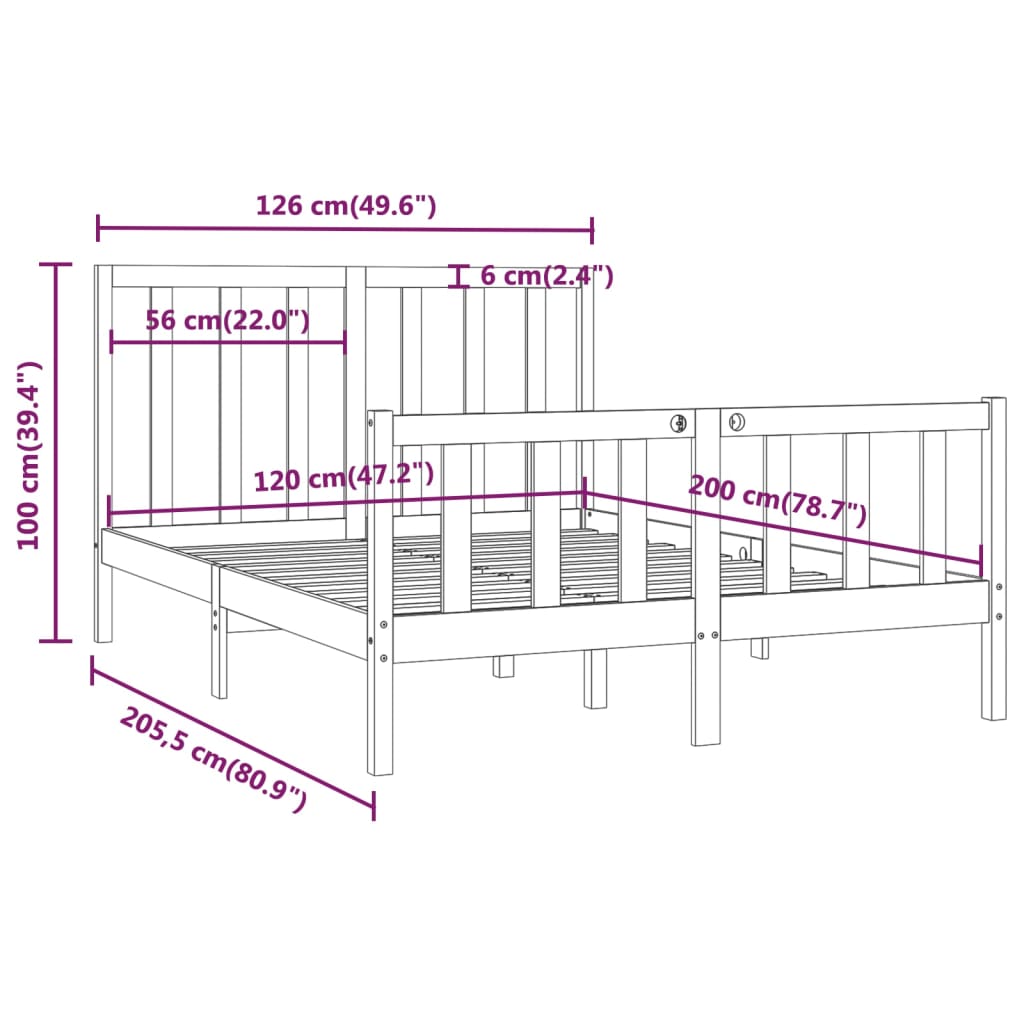 Cadre de lit bois massif 150x200 cm