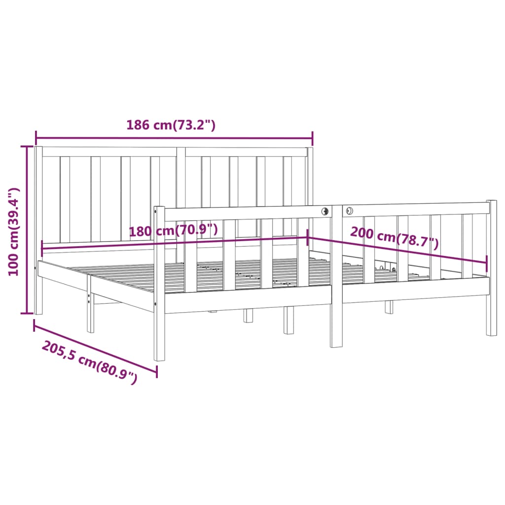 Bedframe massief hout 150x200 cm