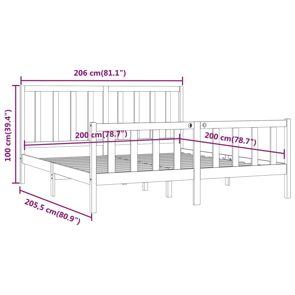 Cadre de lit bois massif 150x200 cm