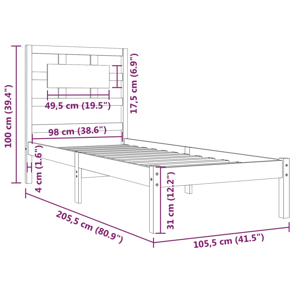 Bedframe massief grenenhout 120x200 cm