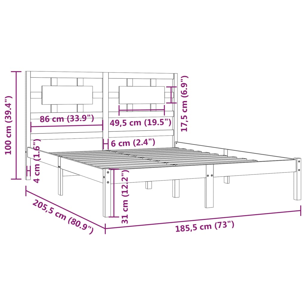 Bedframe massief grenenhout 90x200 cm