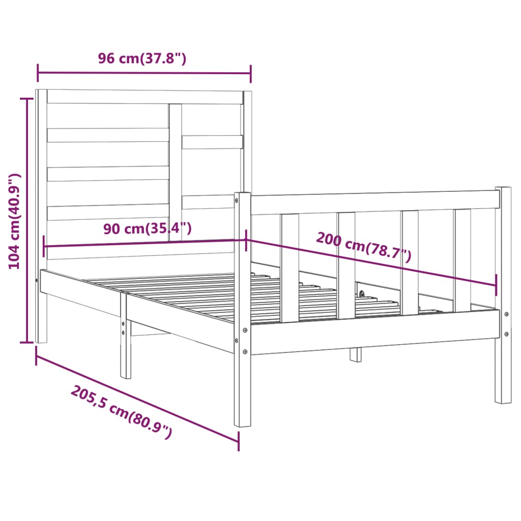 Bedframe massief grenenhout 200x200 cm