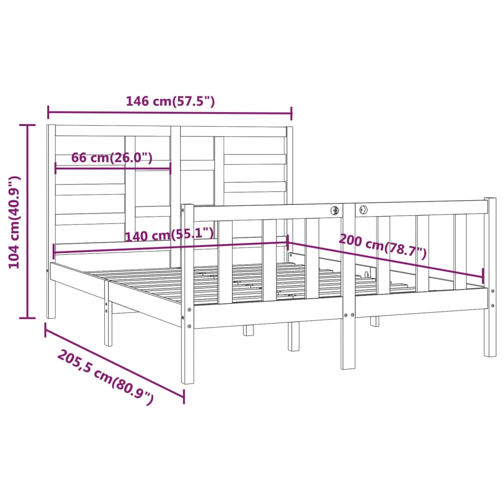 Bedframe massief grenenhout 90x200 cm