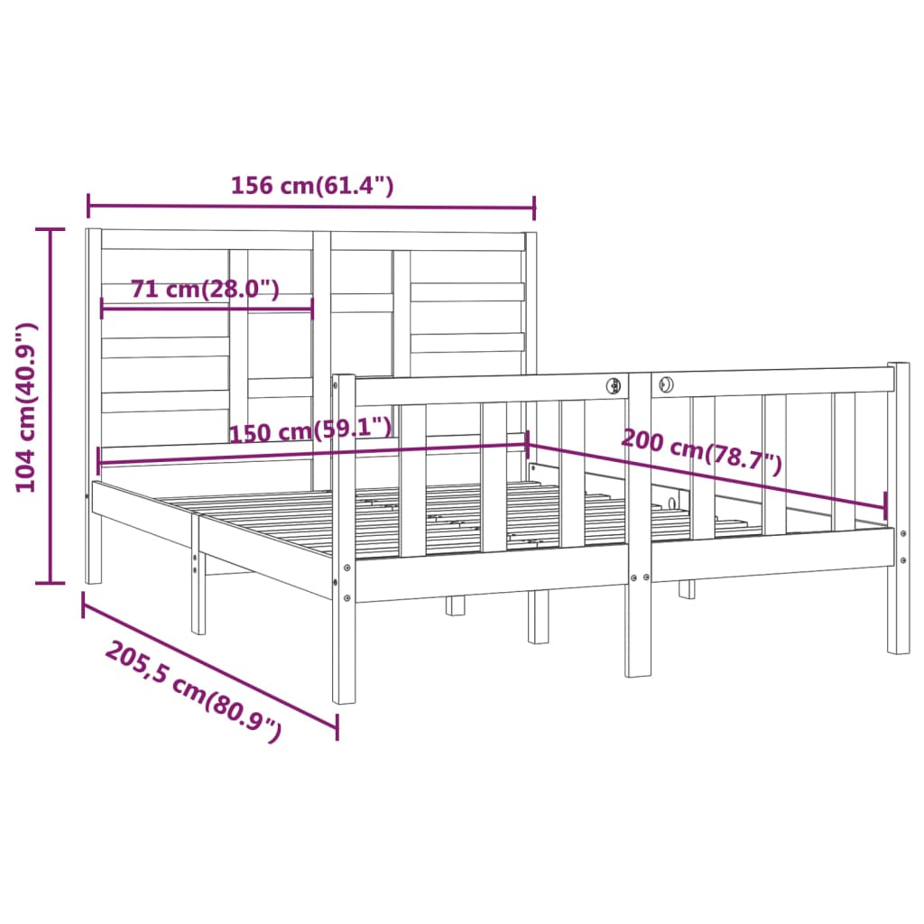 Bedframe massief grenenhout 90x200 cm