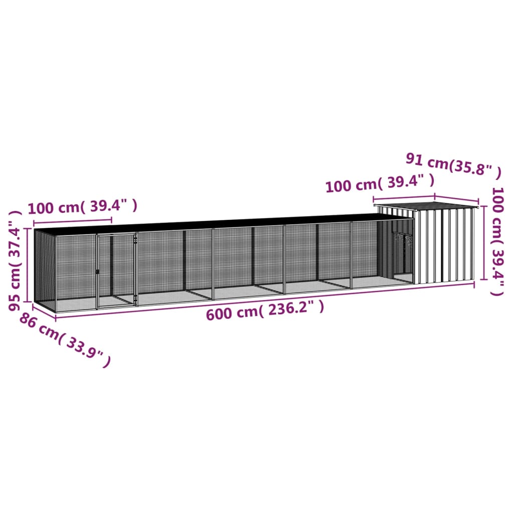 Kippenhok 900x91x100 cm gegalvaniseerd staal antracietkleurig