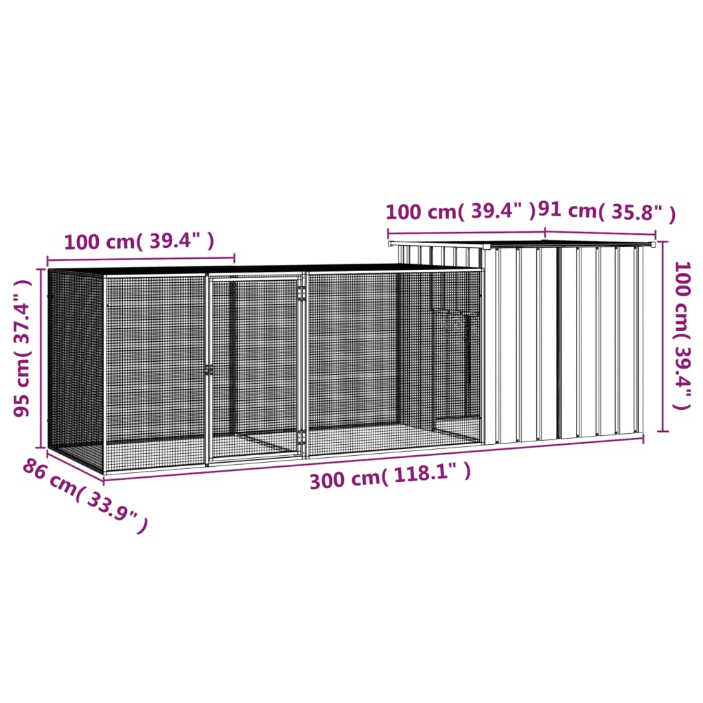 Kippenhok 200x91x100 cm gegalvaniseerd staal