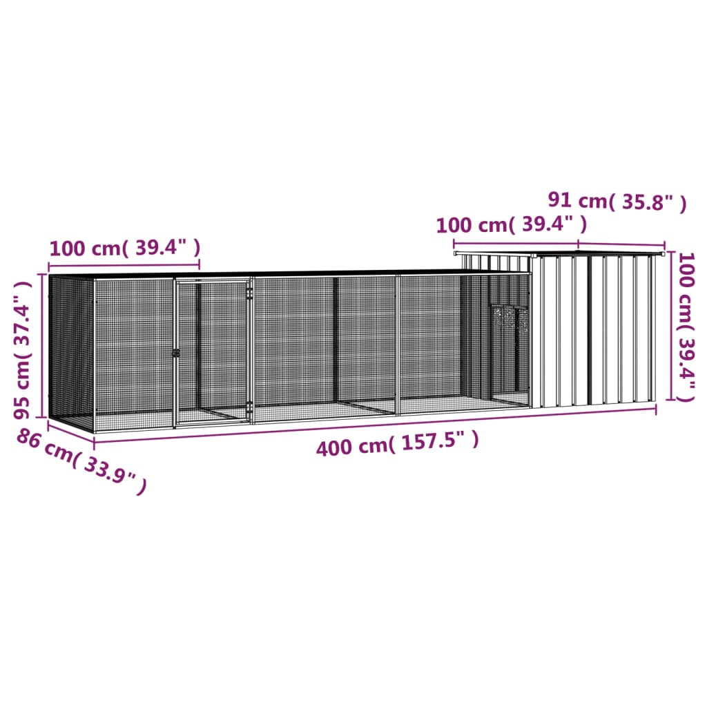 Kippenhok 200x91x100 cm gegalvaniseerd staal