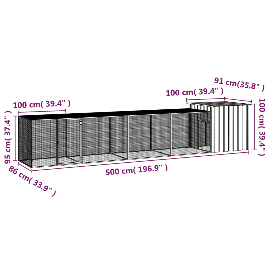 Kippenhok 900x91x100 cm gegalvaniseerd staal antracietkleurig