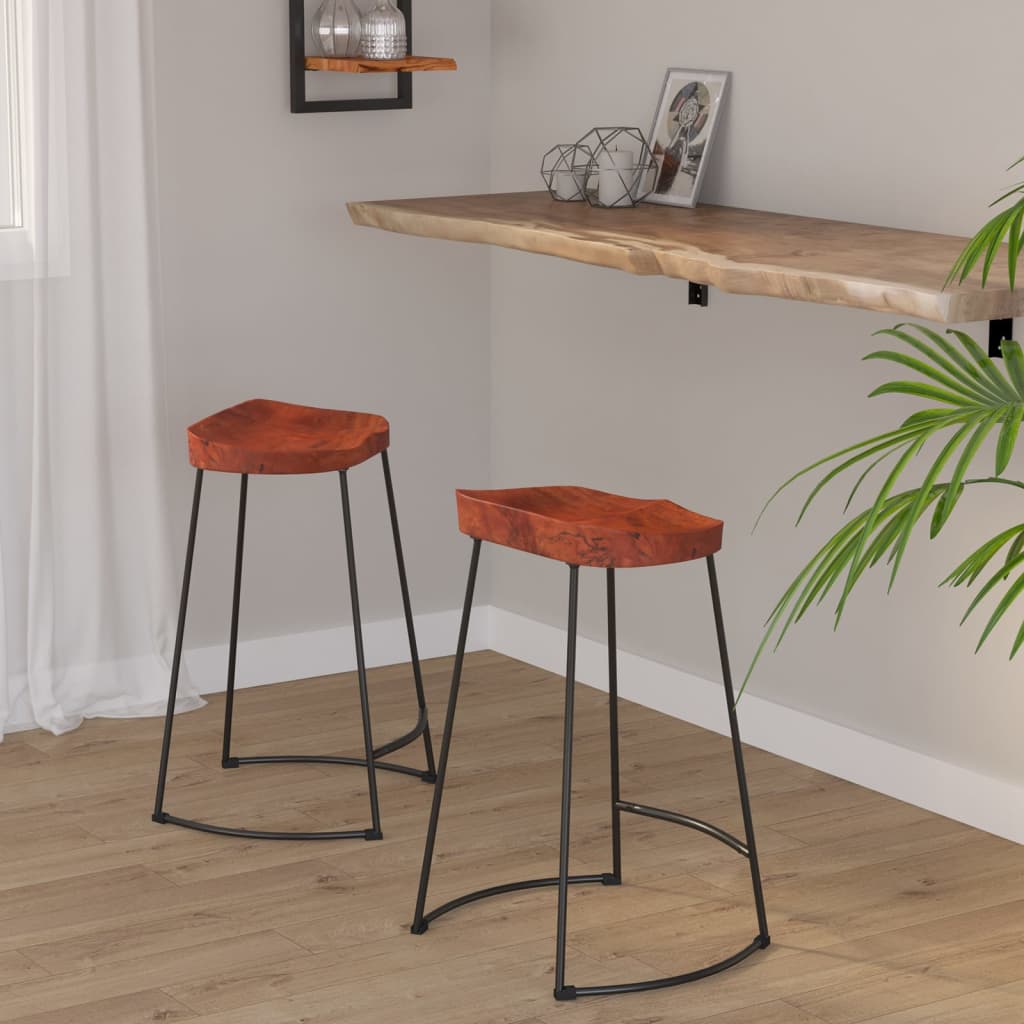 Tabourets de bar Gavin 2 pcs en bois de manguier massif