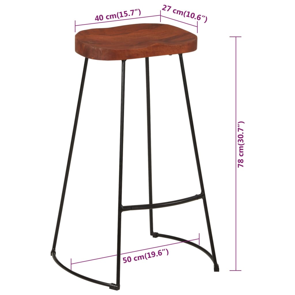 Tabourets de bar Gavin 2 pcs en bois de manguier massif