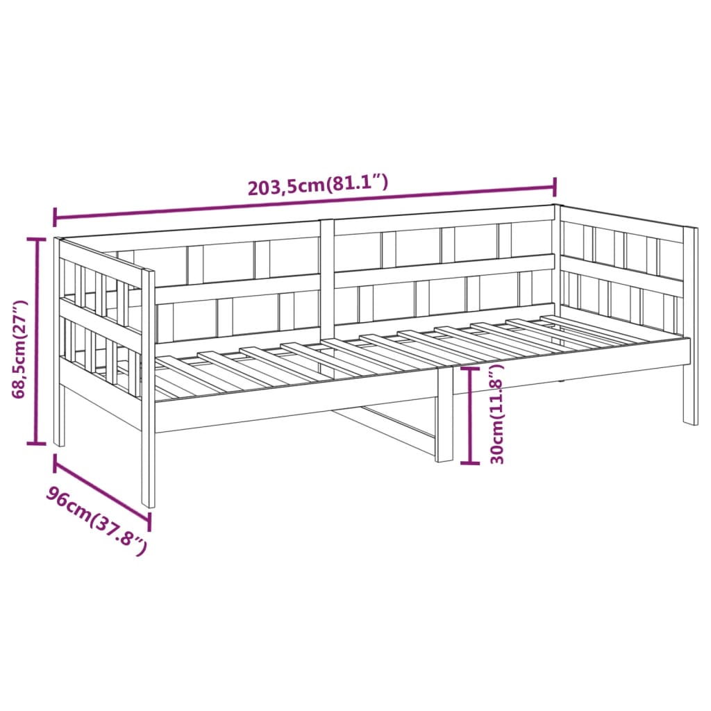 Slaapbank massief grenenhout 90x200 cm