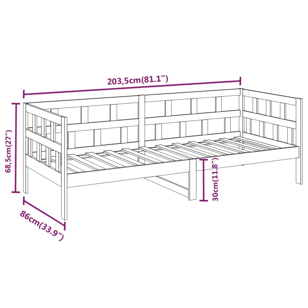 Slaapbank massief grenenhout 80x200 cm