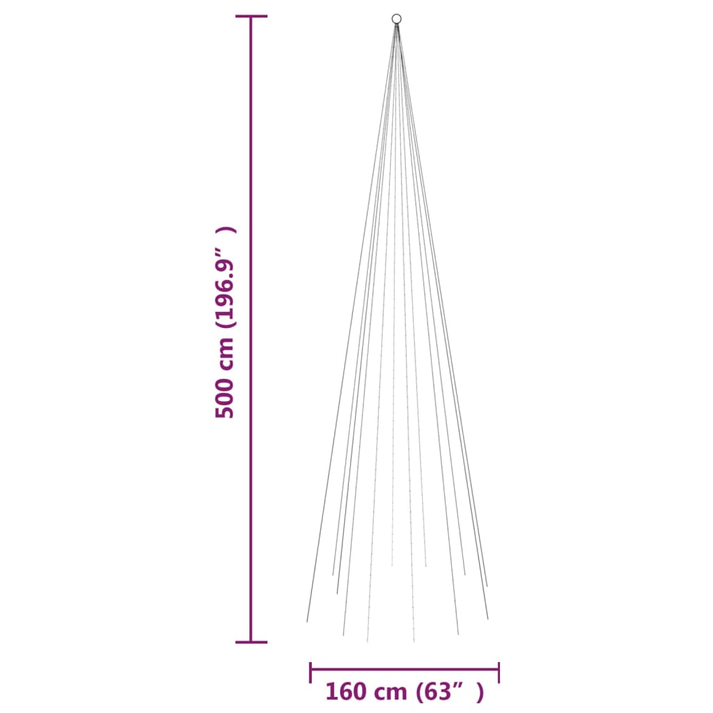 Vlaggenmast kerstboom 732 LED's koudwit 500 cm