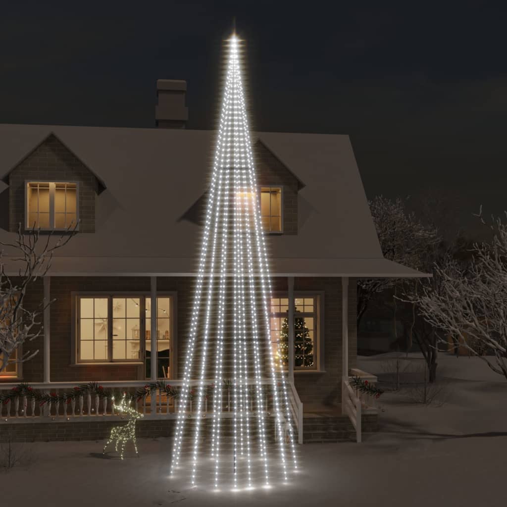 Vlaggenmast kerstboom 732 LED's koudwit 500 cm