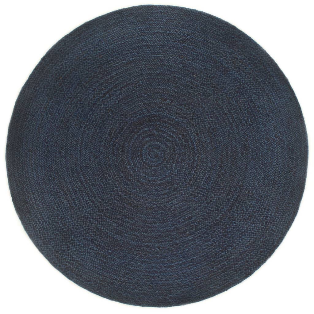 Tapis réversible rond 150 cm jute bleu marine et naturel