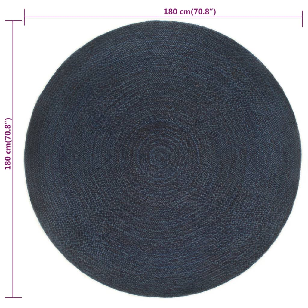 Tapis réversible rond 150 cm jute bleu marine et naturel