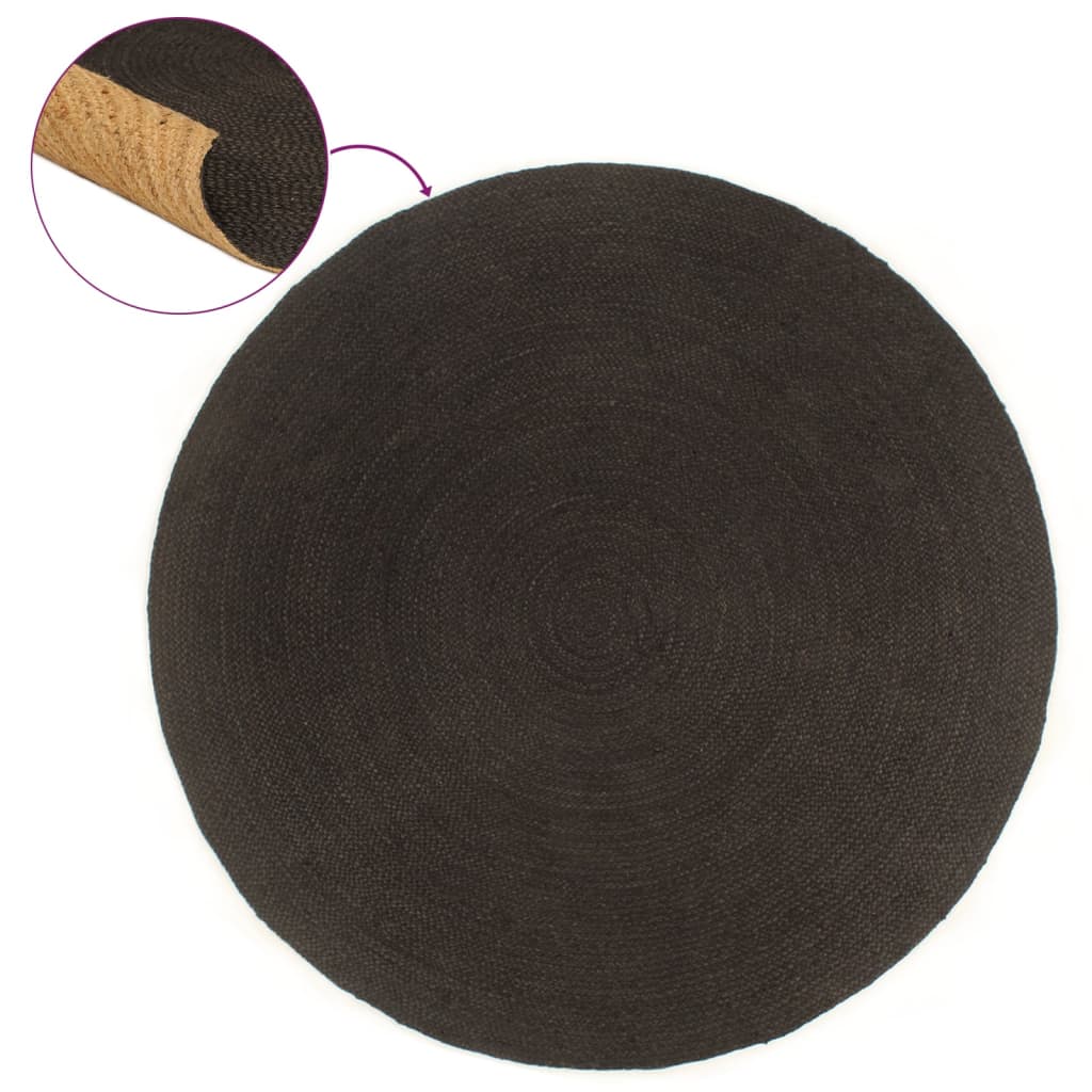 Tapis réversible rond 150 cm jute bleu marine et naturel