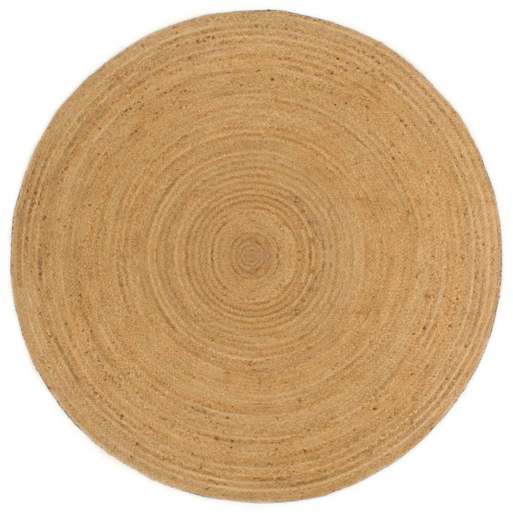 Tapis réversible rond 150 cm jute bleu marine et naturel