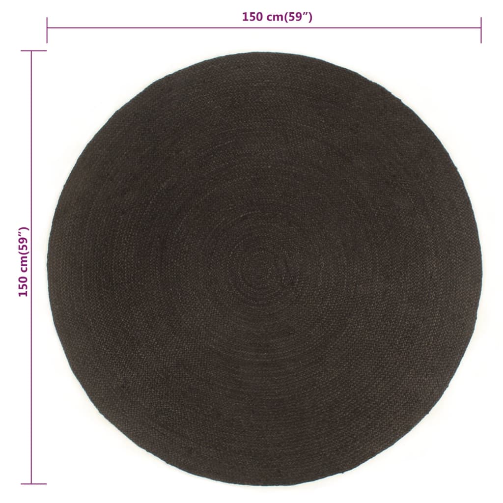 Tapis réversible rond 150 cm jute bleu marine et naturel