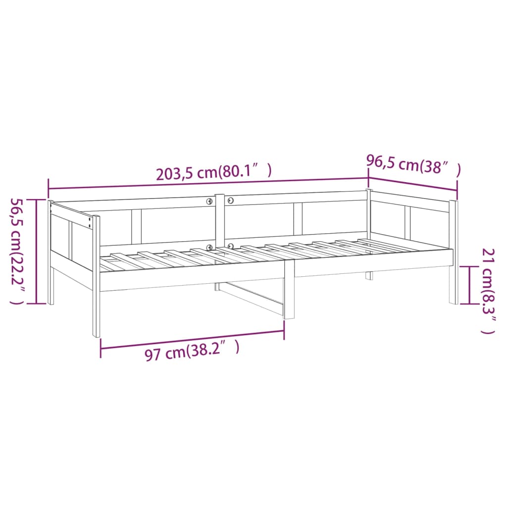 Slaapbank massief grenenhout 80x200 cm