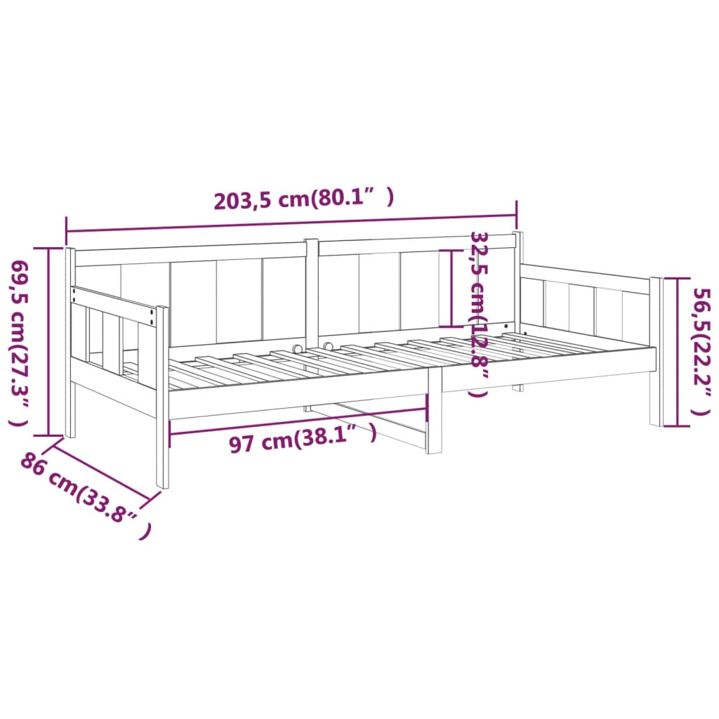 Slaapbank massief grenenhout 80x200 cm