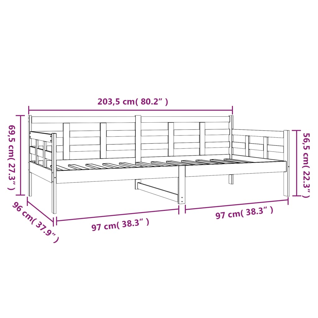 Slaapbank massief grenenhout 90x200 cm