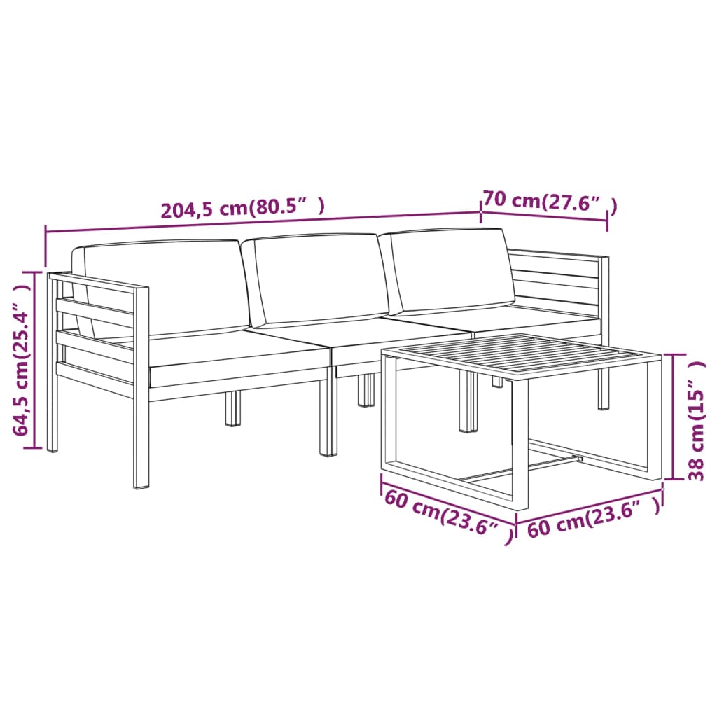 4-delige Loungeset met kussens aluminium antracietkleurig