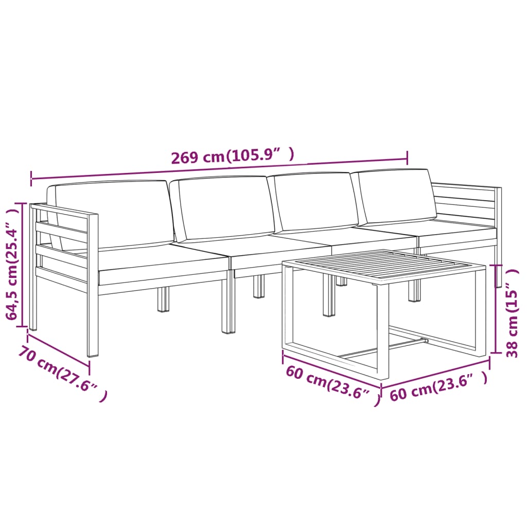 4-delige Loungeset met kussens aluminium antracietkleurig