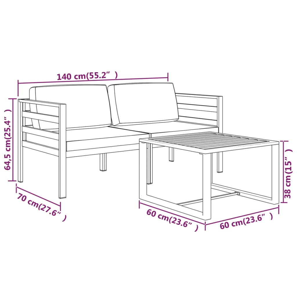 4-delige Loungeset met kussens aluminium antracietkleurig