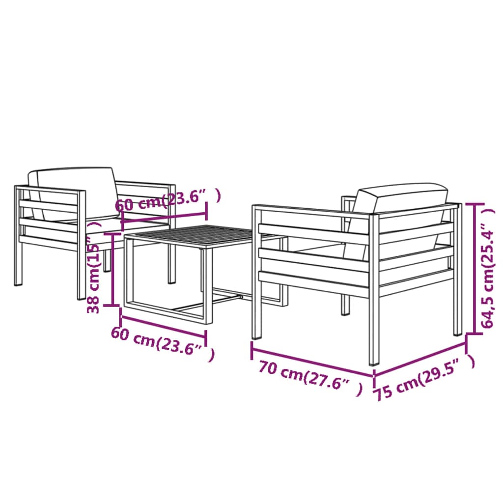 4-delige Loungeset met kussens aluminium antracietkleurig