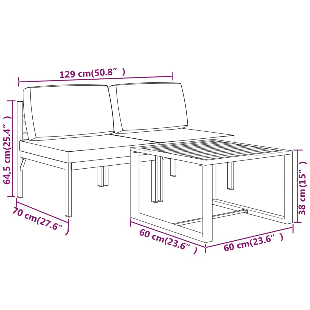 4-delige Loungeset met kussens aluminium antracietkleurig