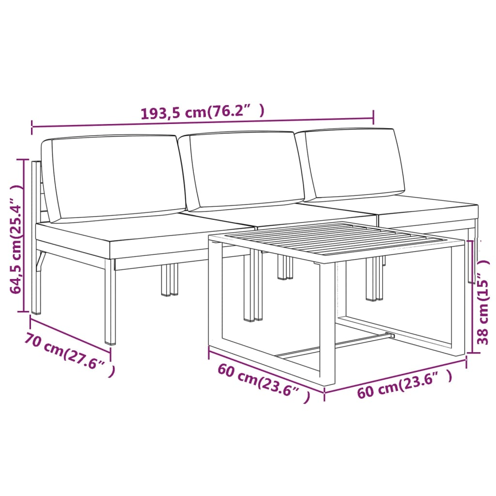 4-delige Loungeset met kussens aluminium antracietkleurig