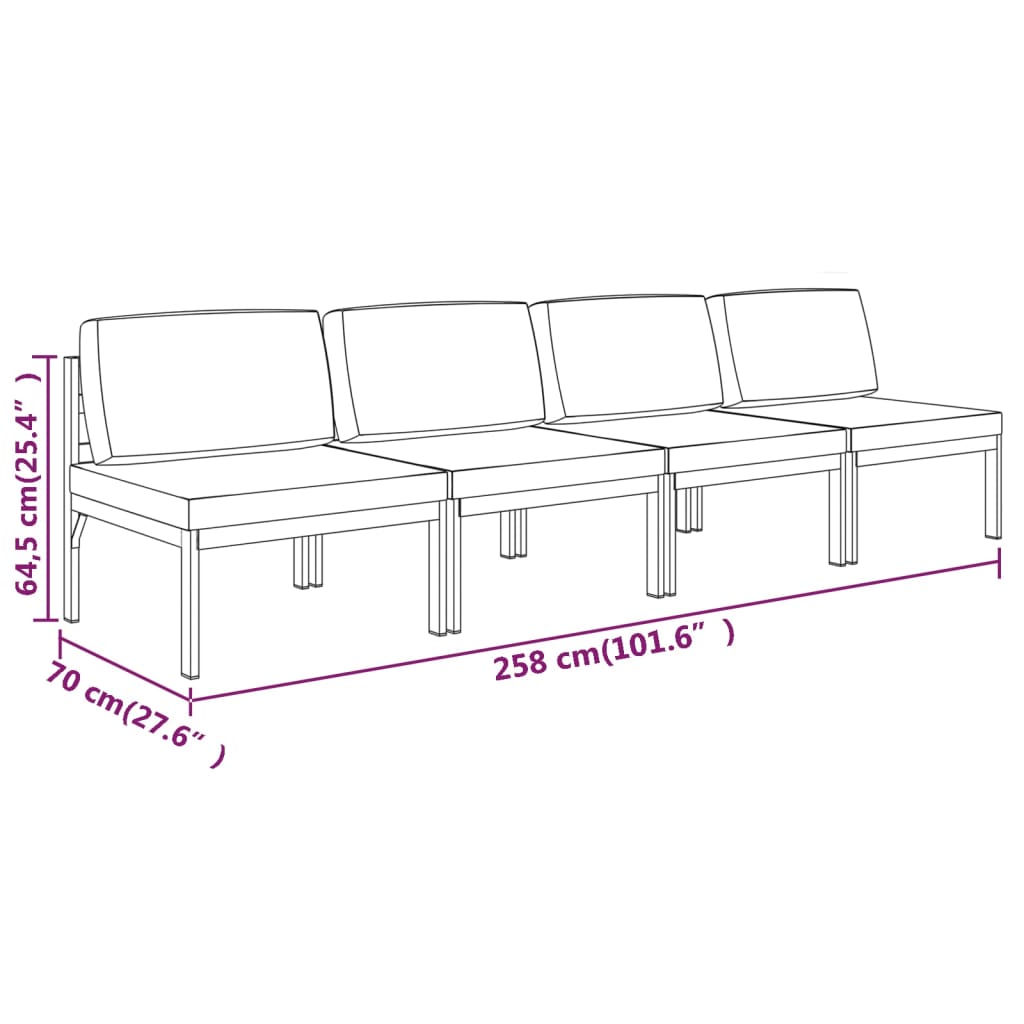 4-delige Loungeset met kussens aluminium antracietkleurig