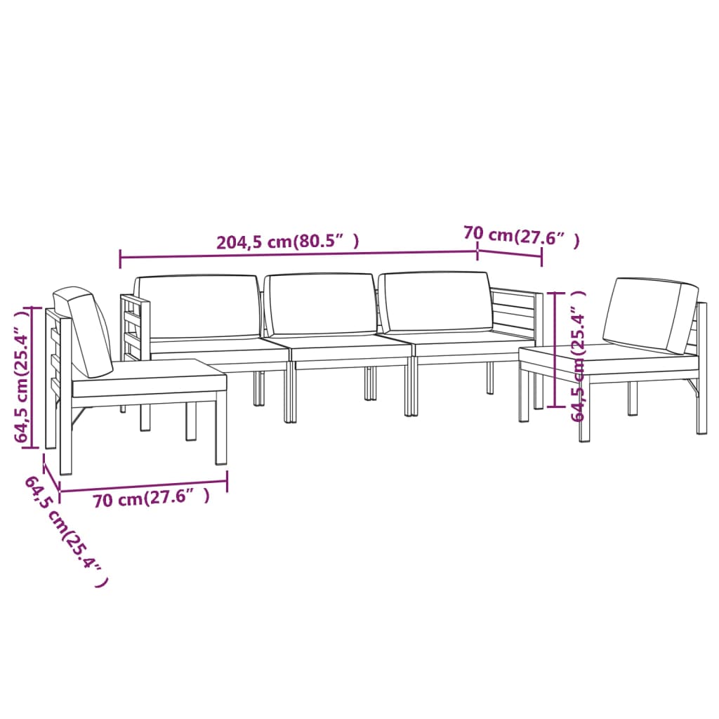 Ensemble Lounge 7 pièces avec coussins en aluminium anthracite