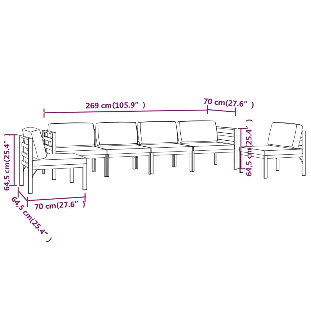 Ensemble Lounge 7 pièces avec coussins en aluminium anthracite