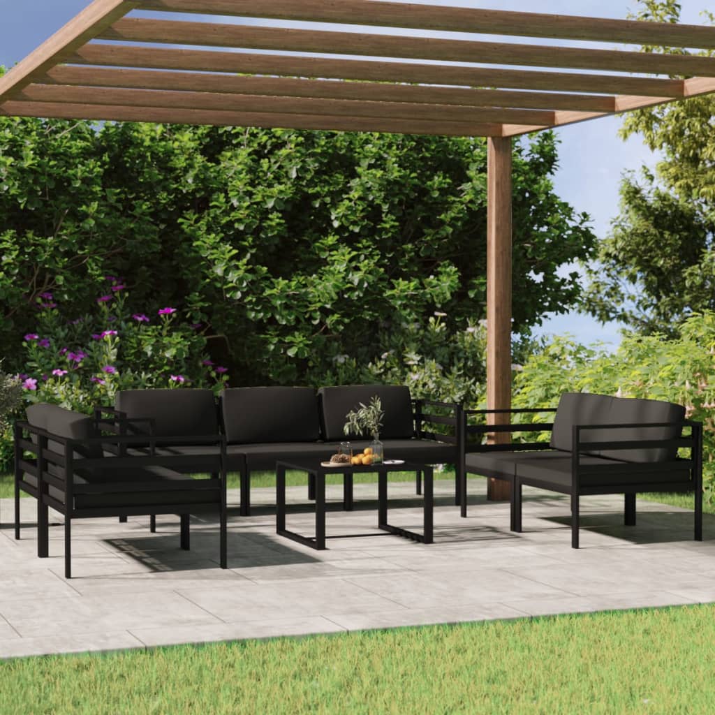 Ensemble Lounge 7 pièces avec coussins en aluminium anthracite