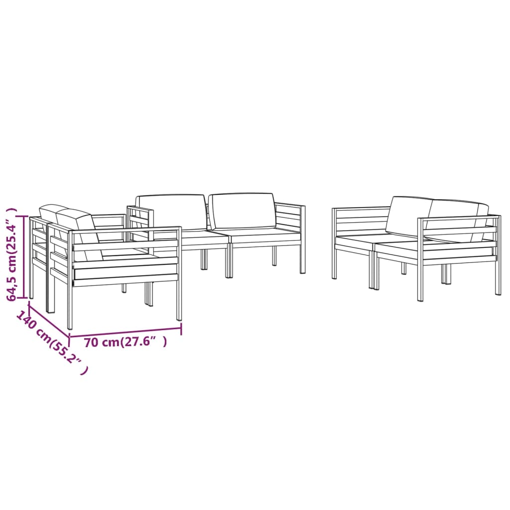 7-delige Loungeset met kussens aluminium antracietkleurig