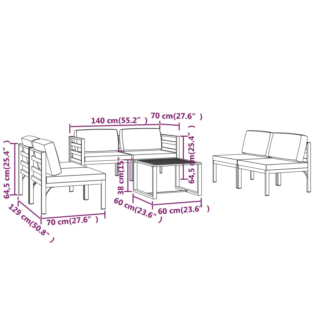 Ensemble Lounge 7 pièces avec coussins en aluminium anthracite