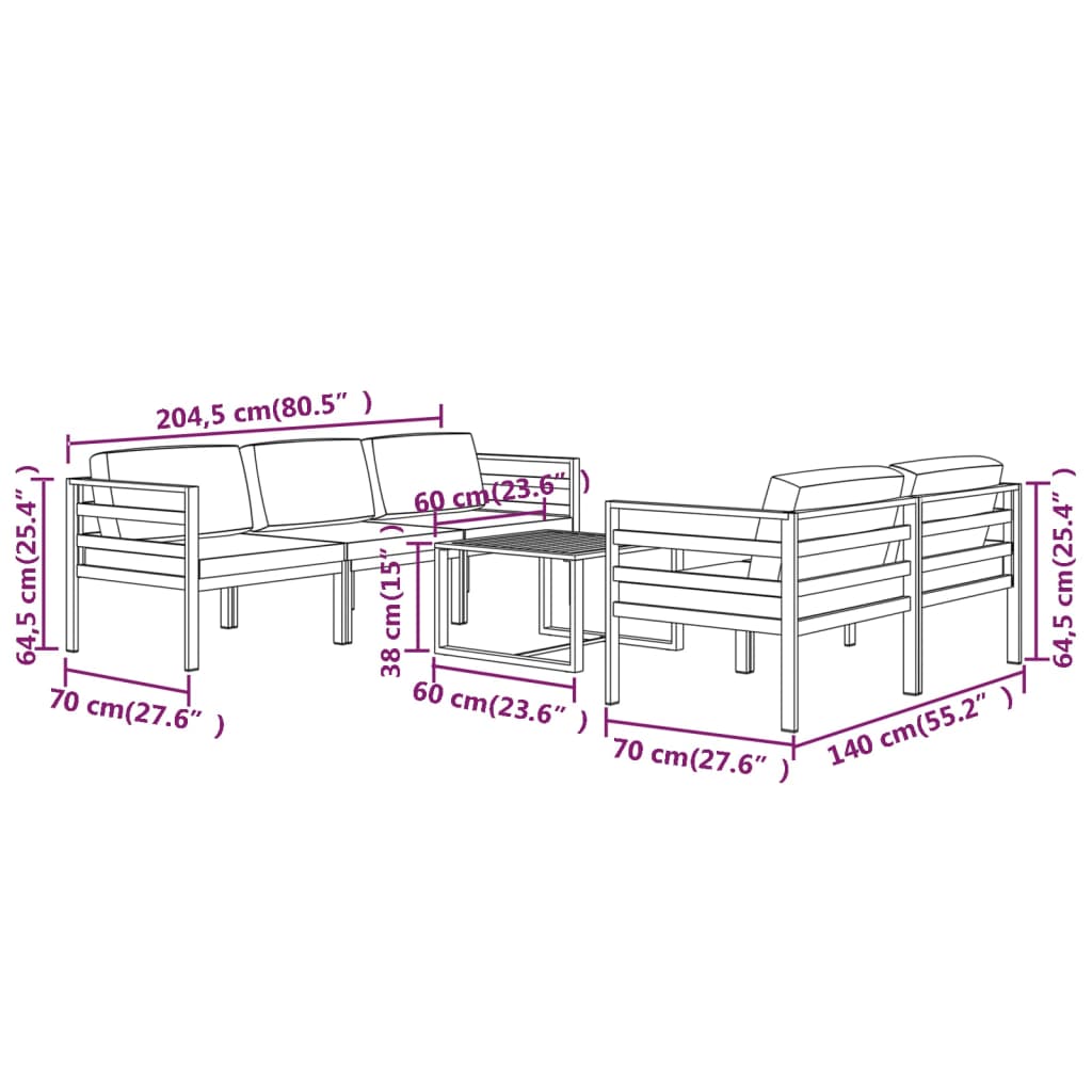 5-delige Loungeset met kussens aluminium antracietkleurig