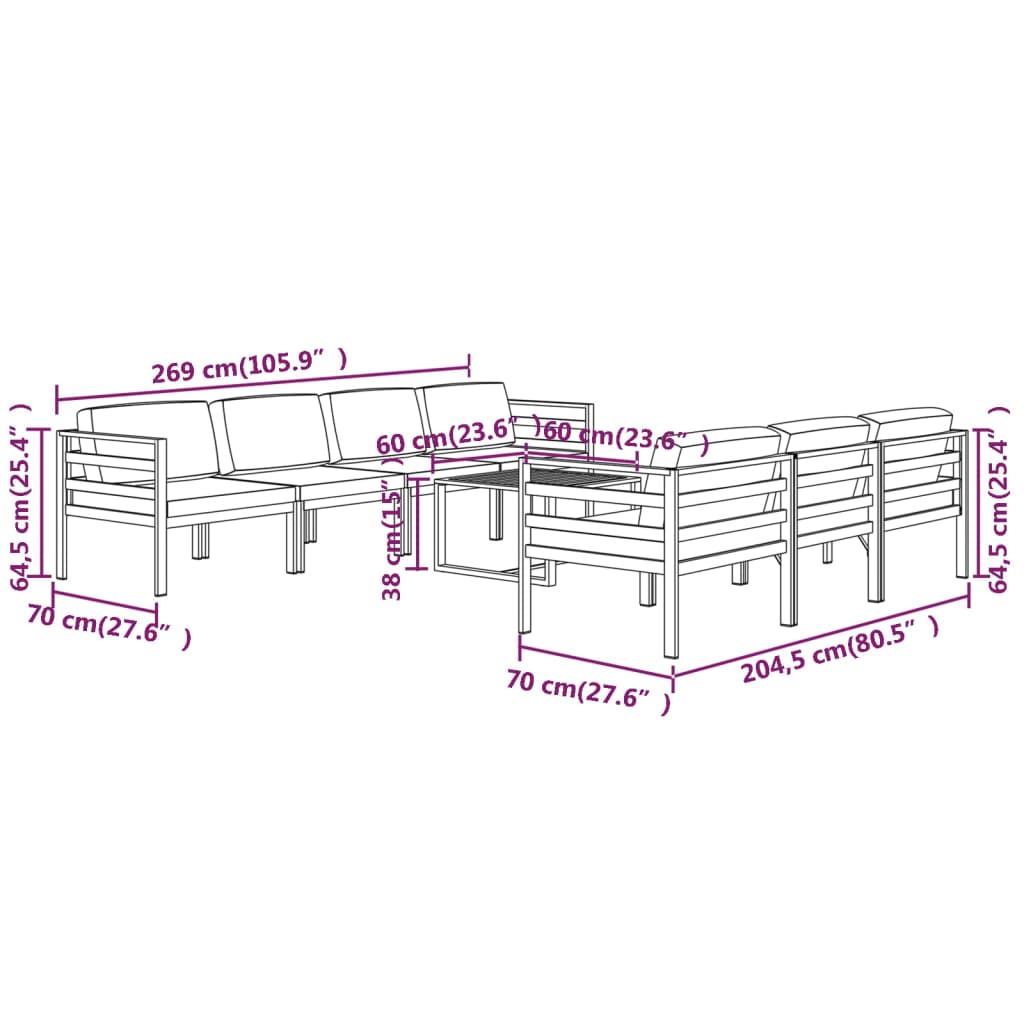 5-delige Loungeset met kussens aluminium antracietkleurig