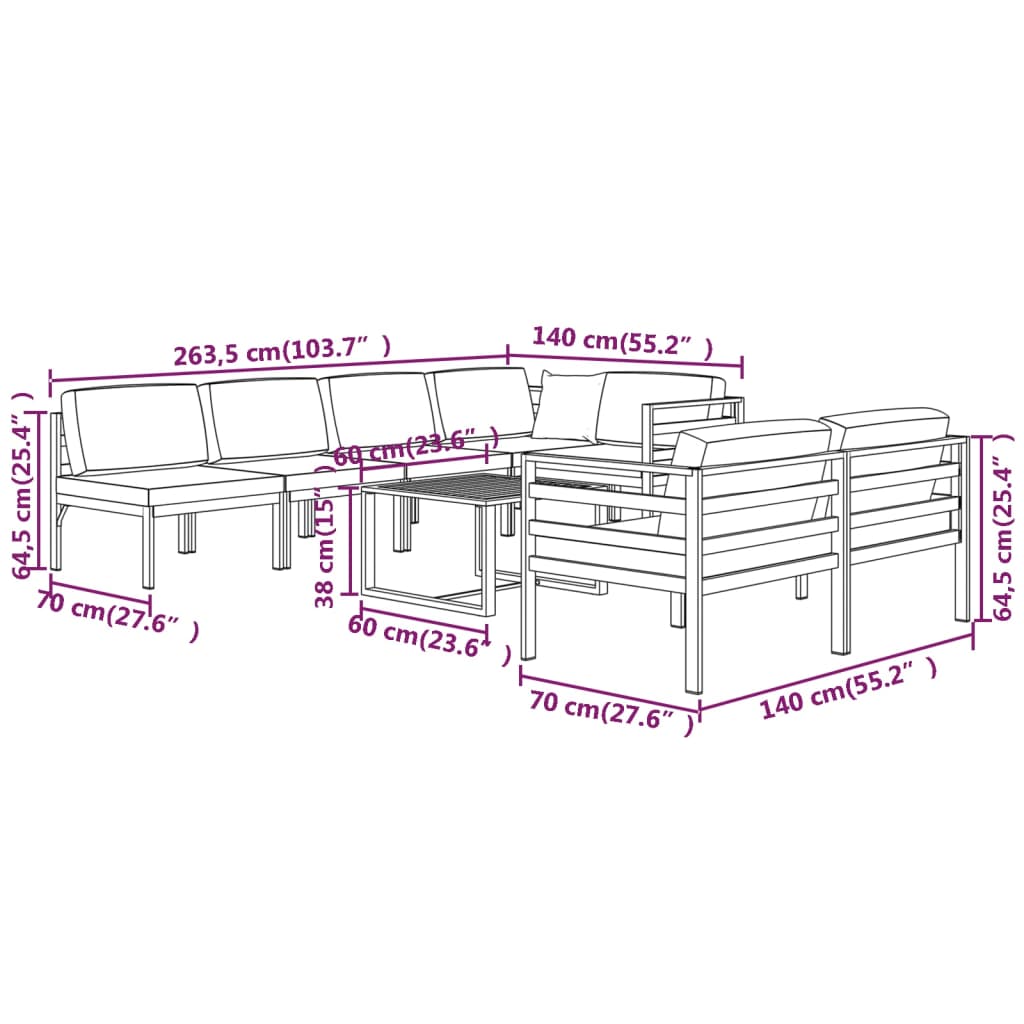 10-delige Loungeset met kussens aluminium antracietkleurig