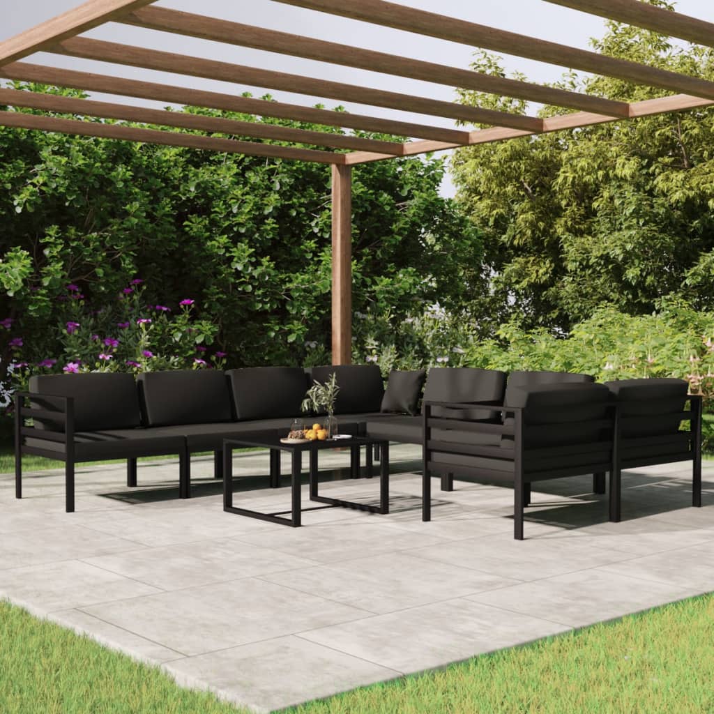 Ensemble Lounge 10 pièces avec coussins en aluminium, anthracite